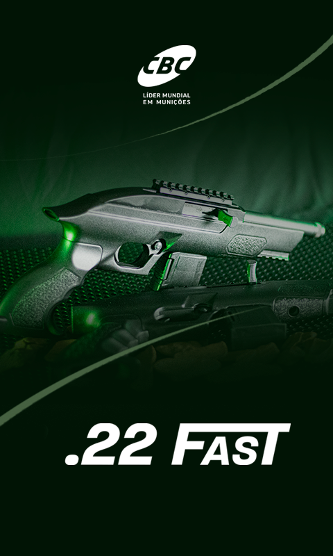 Banner de uma arma  .22 fast sobre um balcão